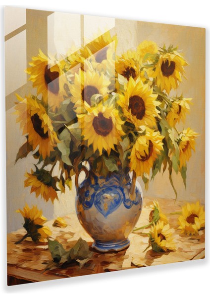 Natürmort Cam Baskı - Işıldayan Ayçiçekleri - Natürmort, Natürmort, Ayçiçekleri, Ev Dekorasyonu, 30X30