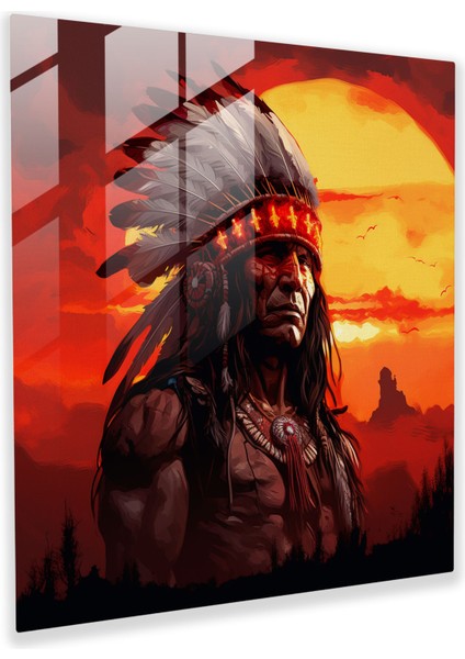 Kızılderili Şefi Cam Baskı - Kızılderili, Cam Sanatı, Modern Sanat, Cam Baskı, 30X30