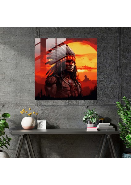 Kızılderili Şefi Cam Baskı - Kızılderili, Cam Sanatı, Modern Sanat, Cam Baskı, 30X30 fiyatları