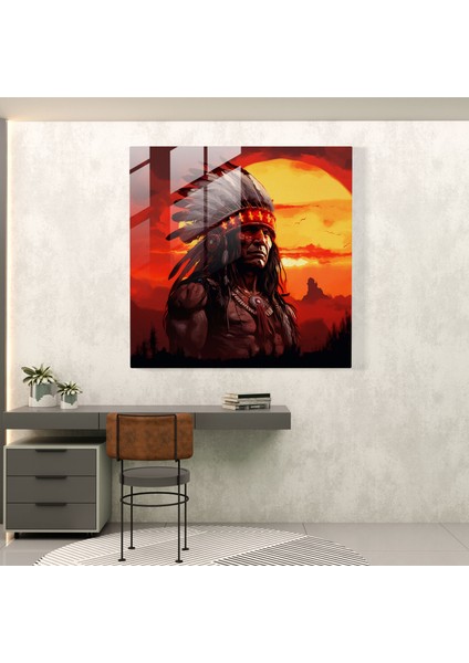 Kızılderili Şefi Cam Baskı - Kızılderili, Cam Sanatı, Modern Sanat, Cam Baskı, 30X30 modelleri