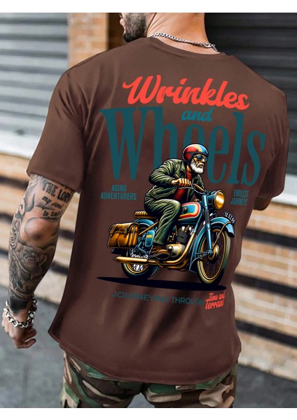 Oversize Baskılı Kahverengi Renk Salaş T-Shirt %100 Pamuk