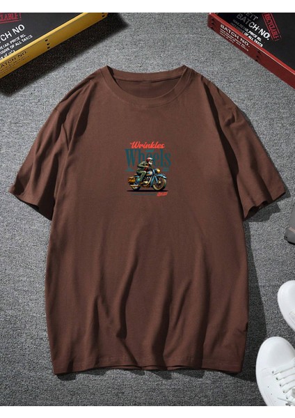 Oversize Baskılı Kahverengi Renk Salaş T-Shirt %100 Pamuk fiyatları
