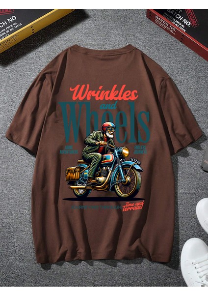 Oversize Baskılı Kahverengi Renk Salaş T-Shirt %100 Pamuk modelleri