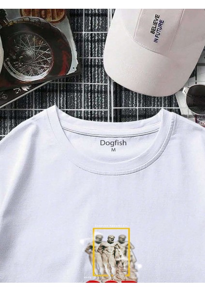 Oversize Baskılı Beyaz Renk Salaş T-Shirt %100 Pamuk