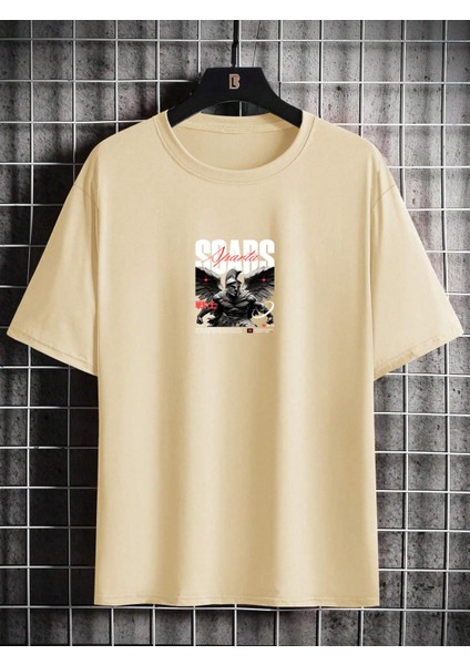 Oversize Baskılı Bej Renk Salaş T-Shirt %100 Pamuk fiyatları