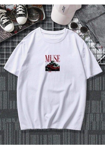 Oversize Baskılı  Beyaz Renk Salaş T-Shirt %100 Pamuk