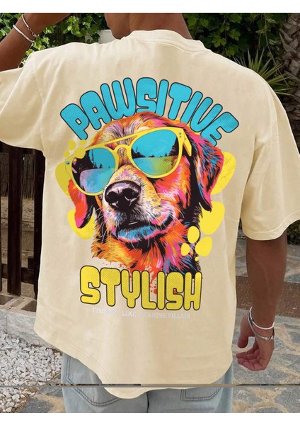 Oversize Baskılı Bej Renk Salaş T-Shirt %100 Pamuk fiyatları