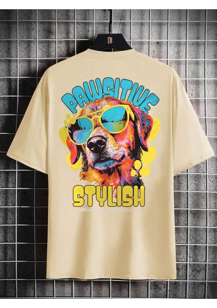 Oversize Baskılı Bej Renk Salaş T-Shirt %100 Pamuk modelleri