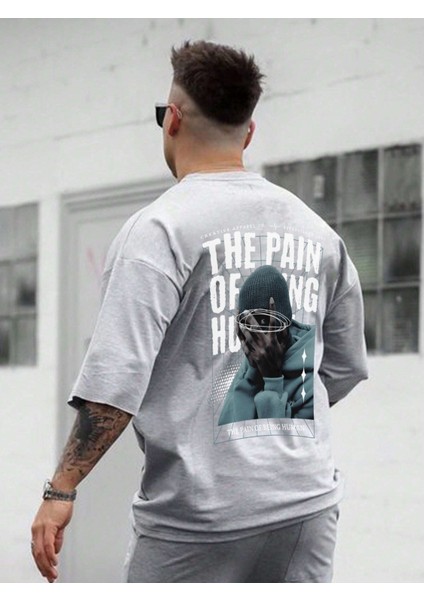 Oversize Baskılı Gri Renk Salaş T-Shirt %100 Pamuk fiyatları