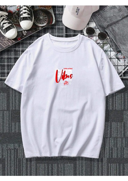 Oversize Baskılı Beyaz Renk Salaş T-Shirt %100 Pamuk