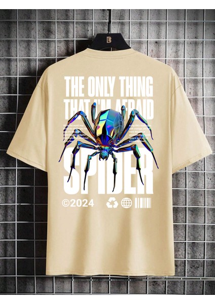 Oversize Baskılı Bej Renk Salaş T-Shirt %100 Pamuk modelleri