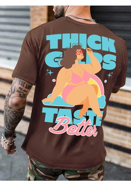 Oversize Baskılı Kahverengi Renk Salaş T-Shirt %100 Pamuk fiyatları