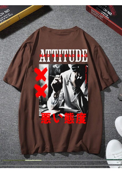 Oversize Baskılı Kahverengi Renk Salaş T-Shirt %100 Pamuk fiyatları