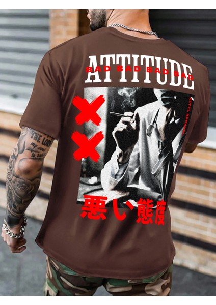 Oversize Baskılı Kahverengi Renk Salaş T-Shirt %100 Pamuk modelleri