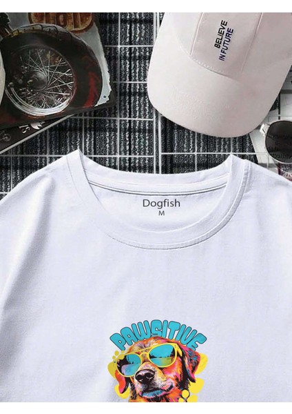 Oversize Baskılı Beyaz Renk Salaş T-Shirt %100 Pamuk