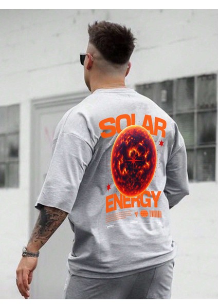 Oversize Baskılı Gri Renk Salaş T-Shirt %100 Pamuk fırsatları