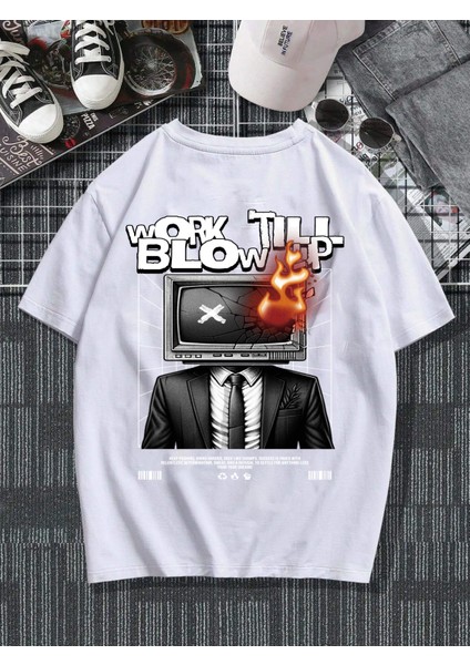 Oversize Baskılı Beyaz Renk Salaş T-Shirt Pamuk modelleri