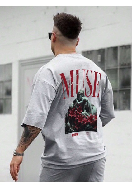 Oversize Baskılı Gri Renk Salaş T-Shirt %100 Pamuk fiyatları