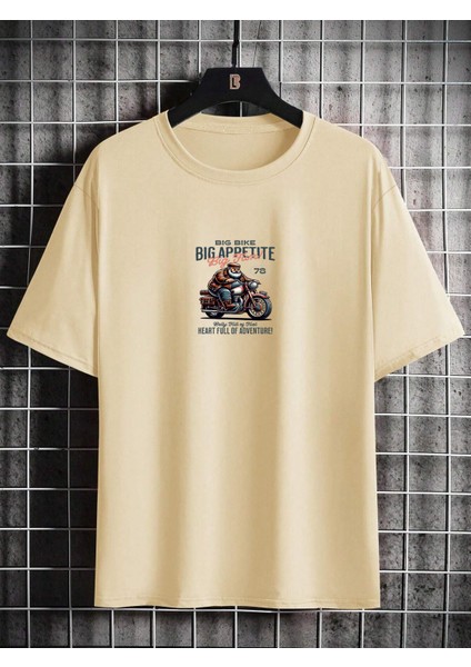 Oversize Baskılı Bej Renk Salaş T-Shirt %100 Pamuk fiyatları