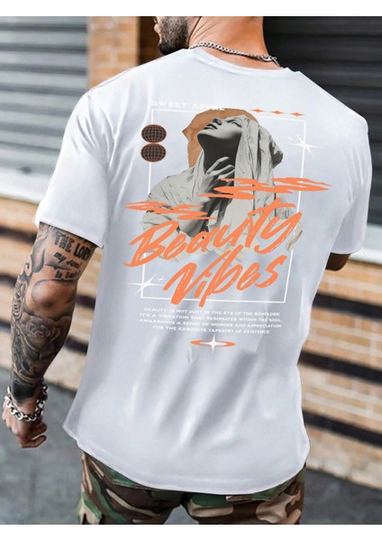 Oversize Baskılı  Beyaz Renk Salaş T-Shirt %100 Pamuk