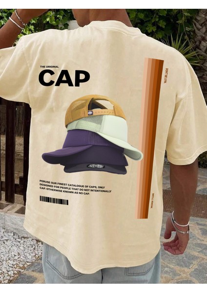 Oversize Baskılı Bej Renk Salaş T-Shirt %100 Pamuk fiyatları