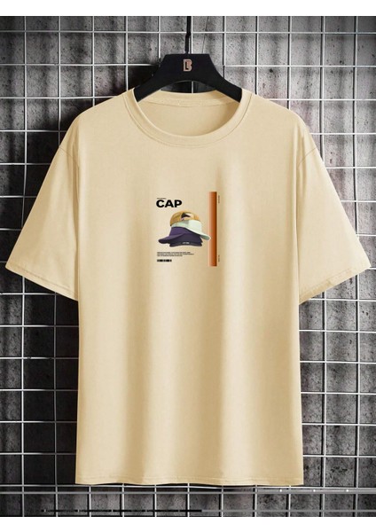 Oversize Baskılı Bej Renk Salaş T-Shirt %100 Pamuk modelleri