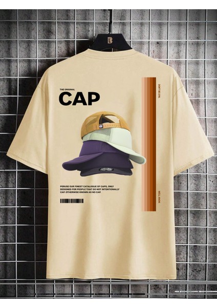 Oversize Baskılı Bej Renk Salaş T-Shirt %100 Pamuk fırsatları