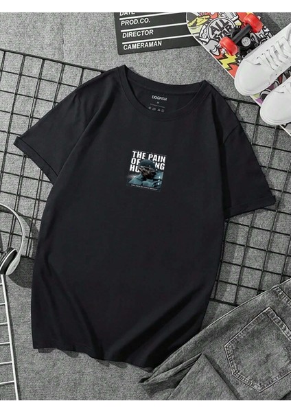 Oversize Baskılı Siyah Renk Salaş T-Shirt %100 Pamuk