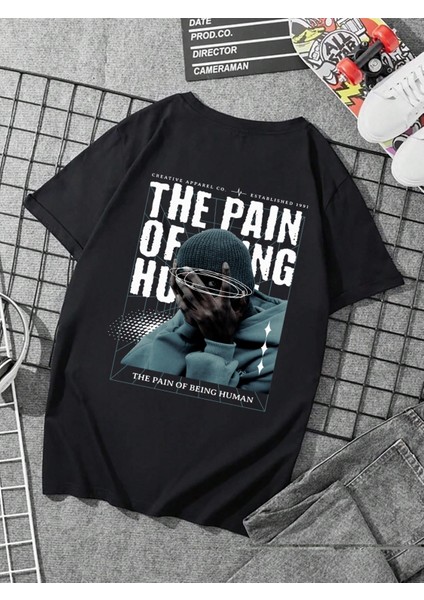 Oversize Baskılı Siyah Renk Salaş T-Shirt %100 Pamuk fiyatları