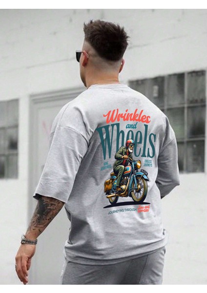 Oversize Baskılı Gri Renk Salaş T-Shirt %100 Pamuk fırsatları