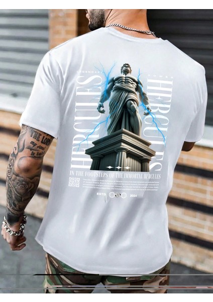 Oversize Baskılı  Beyaz Renk Salaş T-Shirt %100 Pamuk