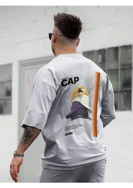Oversize Baskılı Gri Renk Salaş T-Shirt %100 Pamuk fiyatları