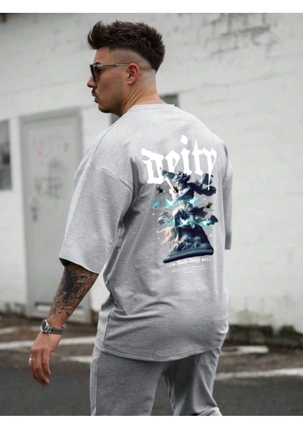 Oversize Baskılı Gri Renk Salaş T-Shirt %100 Pamuk fırsatları