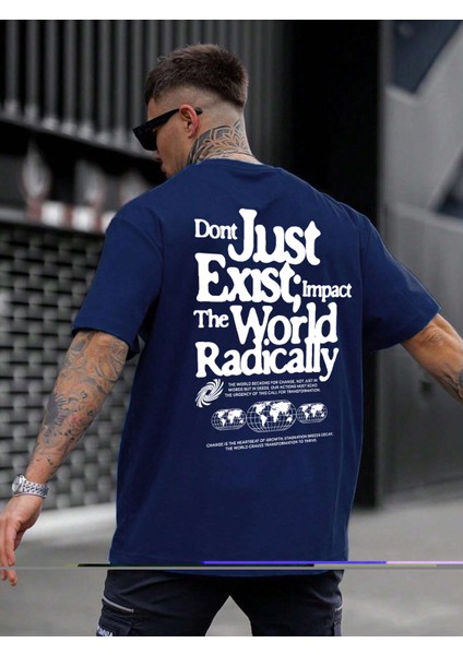 Oversize Baskılı Lacivert Renk Salaş T-Shirt %100 Pamuk modelleri