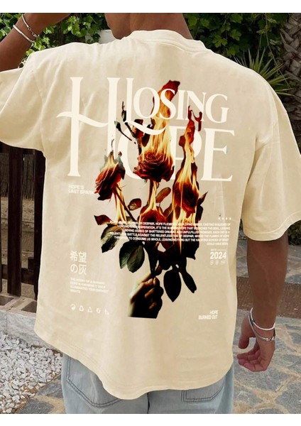 Oversize Baskılı Bej Renk Salaş T-Shirt %100 Pamuk fiyatları