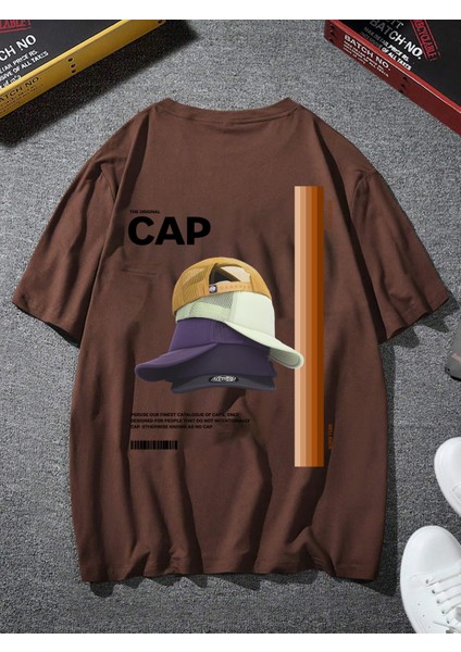 Oversize Baskılı Kahverengi Renk Salaş T-Shirt %100 Pamuk