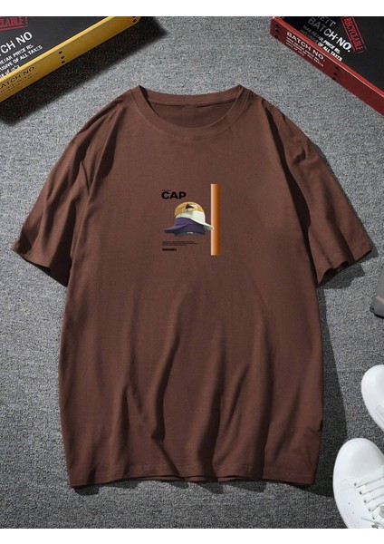 Oversize Baskılı Kahverengi Renk Salaş T-Shirt %100 Pamuk fiyatları