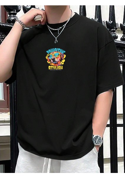 Oversize Baskılı Siyah Renk Salaş T-Shirt %100 Pamuk fiyatları