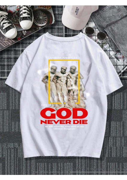 Oversize Baskılı Beyaz Renk Salaş T-Shirt %100 Pamuk fırsatları