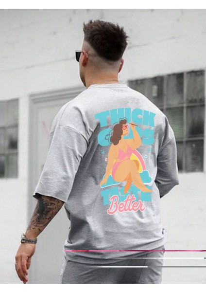 Oversize Baskılı Gri Renk Salaş T-Shirt %100 Pamuk fiyatları