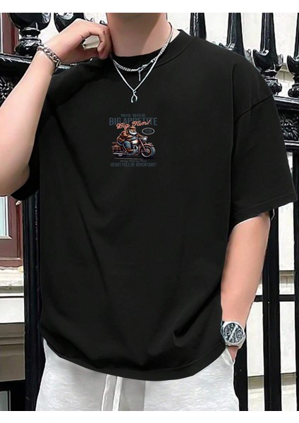 Oversize Baskılı Siyah Renk Salaş T-Shirt %100 Pamuk modelleri