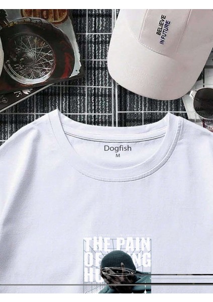 Oversize Baskılı Beyaz Renk Salaş T-Shirt %100 Pamuk