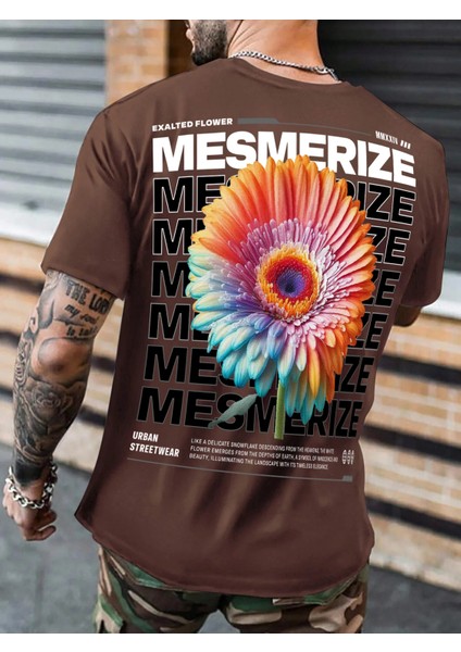 Oversize Baskılı  Kahverengi Renk Salaş T-Shirt %100 Pamuk