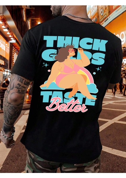 Oversize Baskılı Siyah Renk Salaş T-Shirt %100 Pamuk