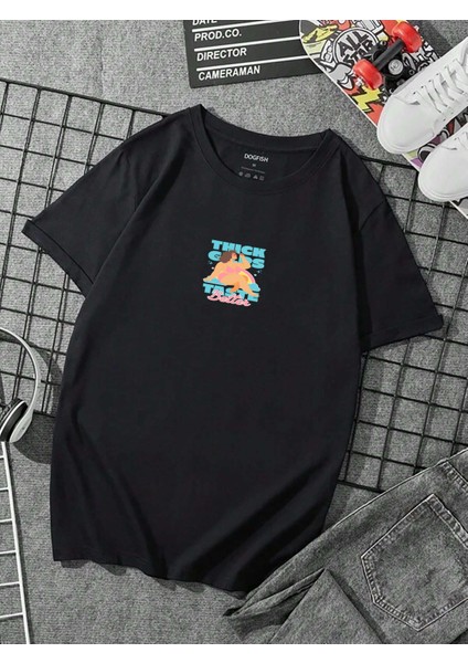 Oversize Baskılı Siyah Renk Salaş T-Shirt %100 Pamuk fırsatları