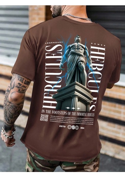 Oversize Baskılı Kahverengi Renk Salaş T-Shirt %100 Pamuk fiyatları