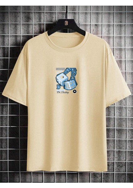 Oversize Baskılı Bej Renk Salaş T-Shirt %100 Pamuk fiyatları