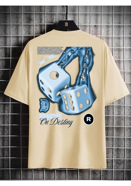Oversize Baskılı Bej Renk Salaş T-Shirt %100 Pamuk modelleri