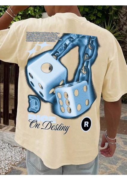 Oversize Baskılı Bej Renk Salaş T-Shirt %100 Pamuk fırsatları