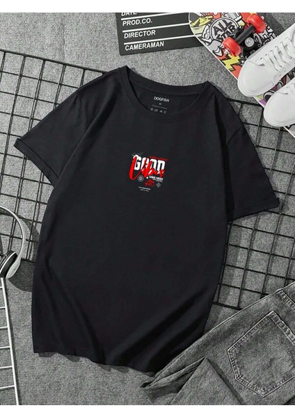 Oversize Baskılı Siyah Renk Salaş T-Shirt %100 Pamuk fiyatları